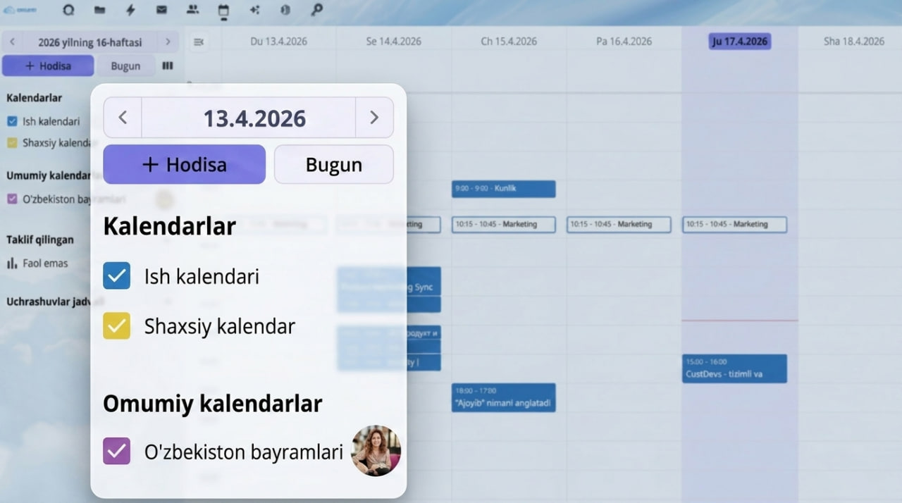 UzCloud Hub'da bir nechta kalendarlarni yaratish