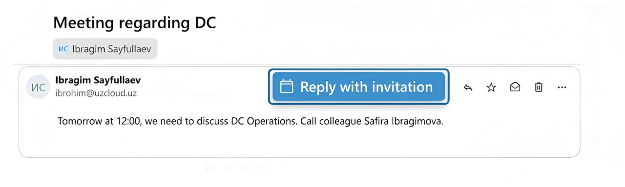 Scheduling a meeting from an email in UzCloud Hub