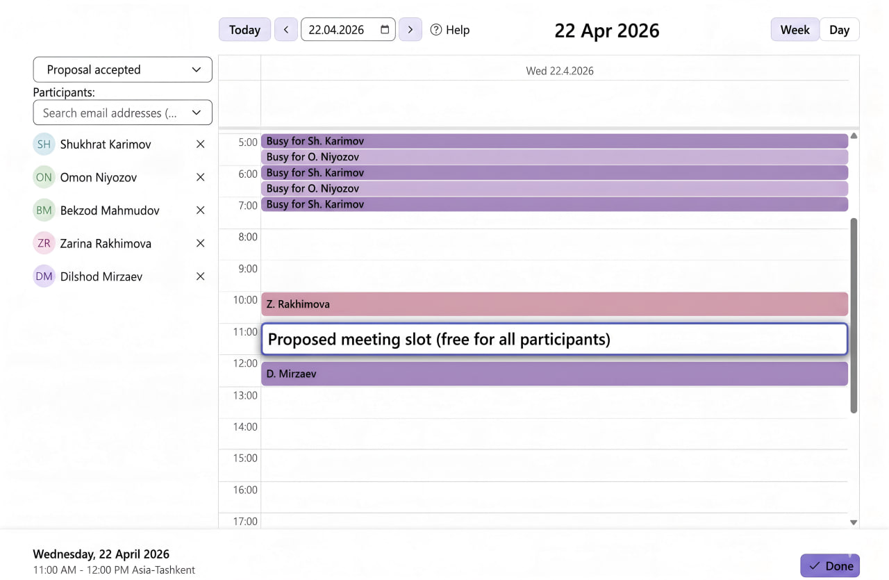 Sharing your schedule with colleagues in UzCloud Hub