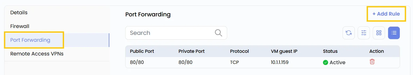 Вкладка Port Forwarding
