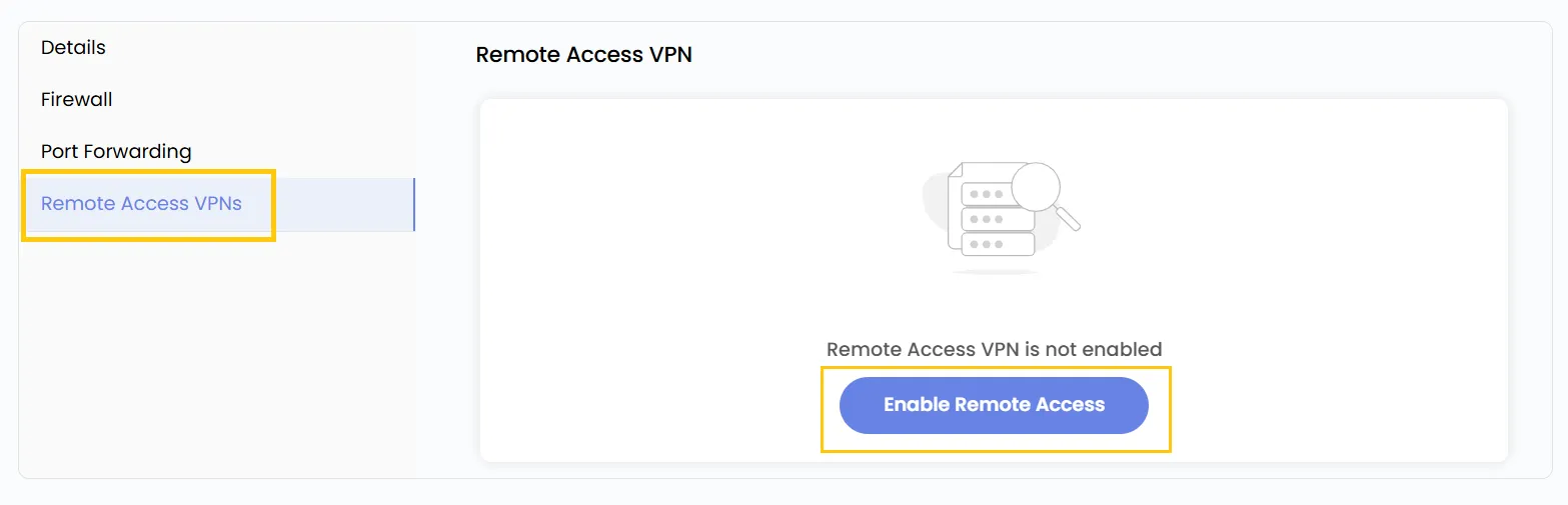 Включение VPN удаленного доступа