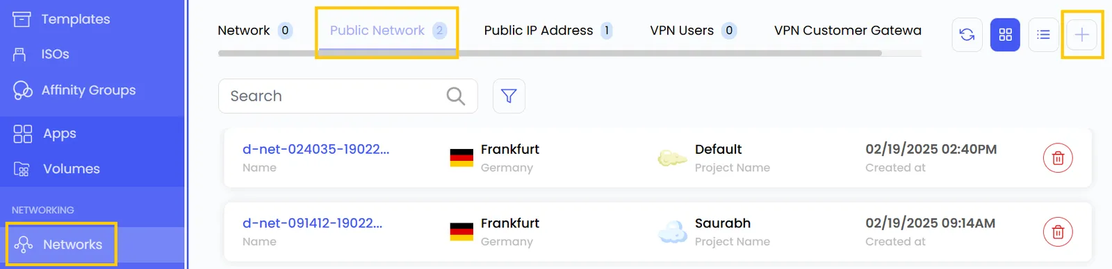 Вкладка Public Network