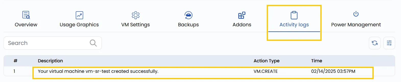 VM Activity Logs