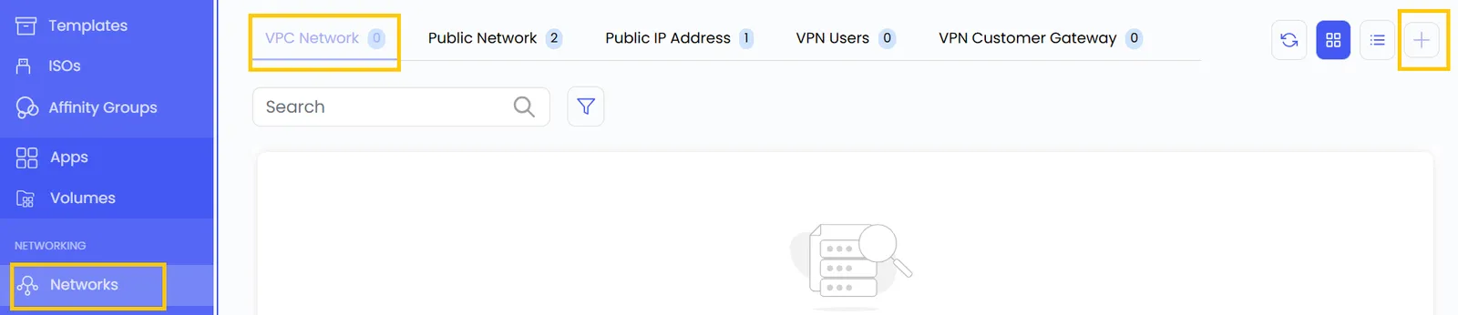 Вкладка VPC Network