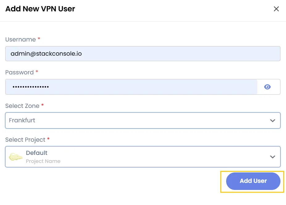 Добавление пользователя VPN